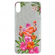 Capa para iPhone X e XS Case2you - Flamingo Flowers Gliter Prata